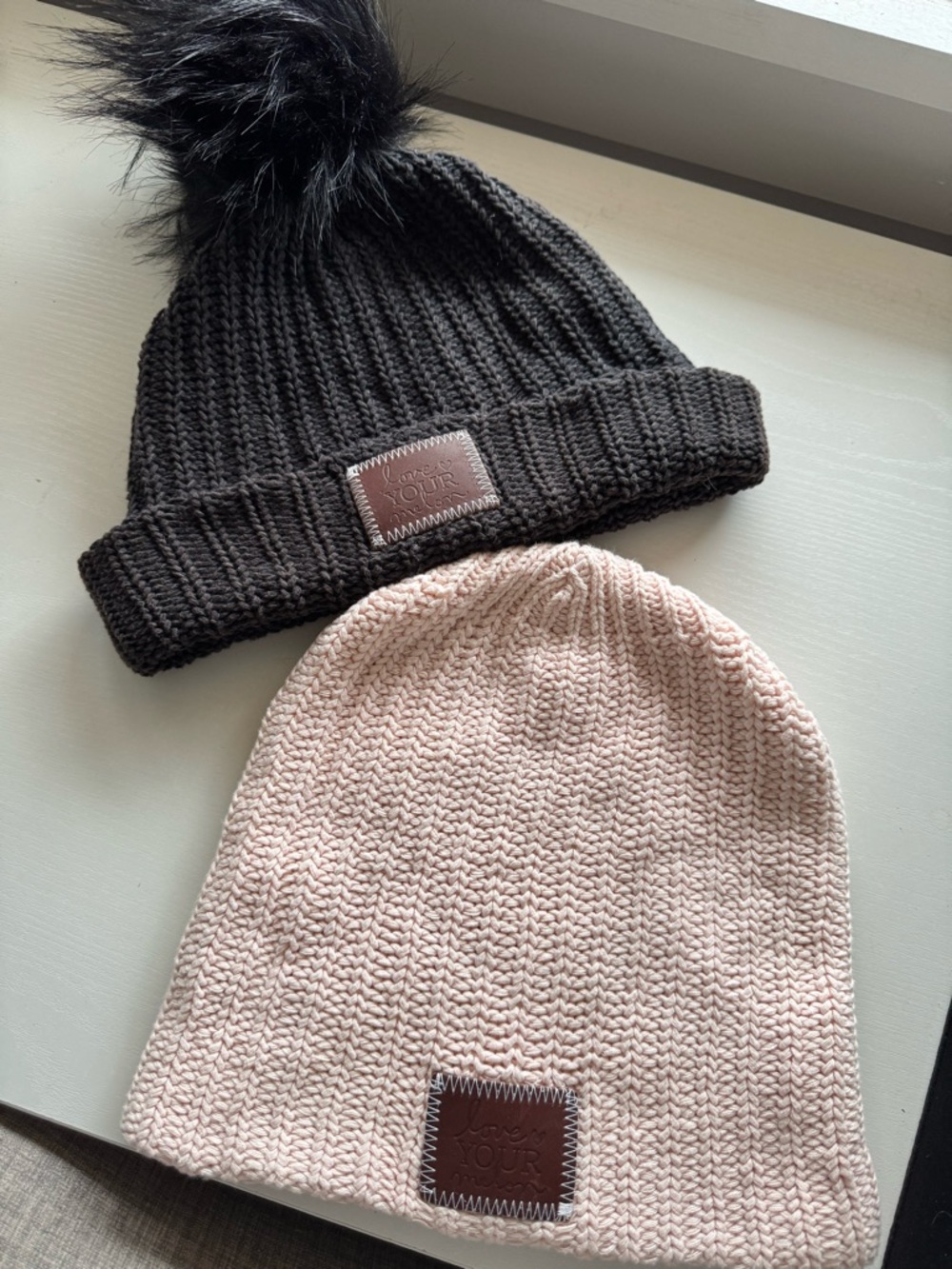 Love Your Melon Beanie Duo - Black Pom & Light Pink Knit